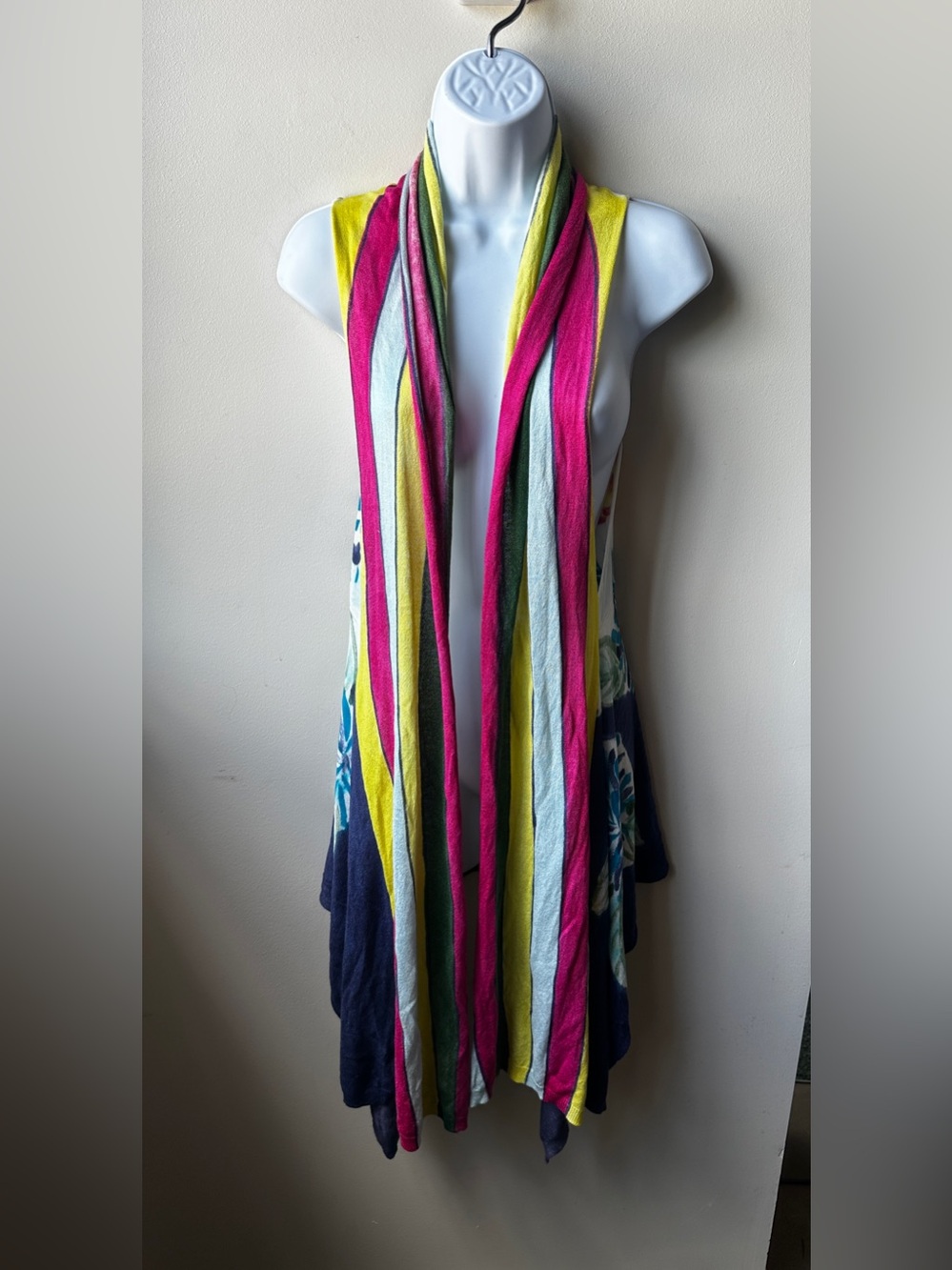 Adore Floral Open Front Draped Vest Womens Size M Maximalist Layering Y2k Stripe